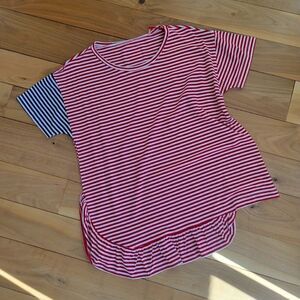 ROSE A POIS Anthropologie Stripe Ruffle Assymetric T-shirt Top size 42 6